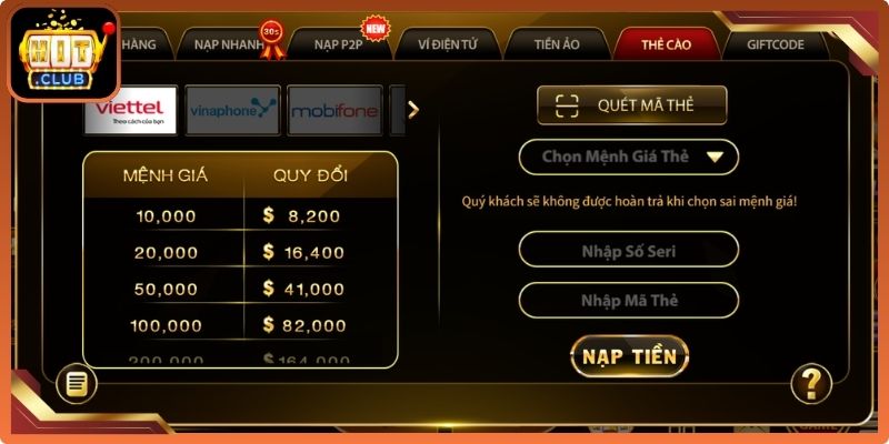 Mẹo nạp tiền tại HitClub