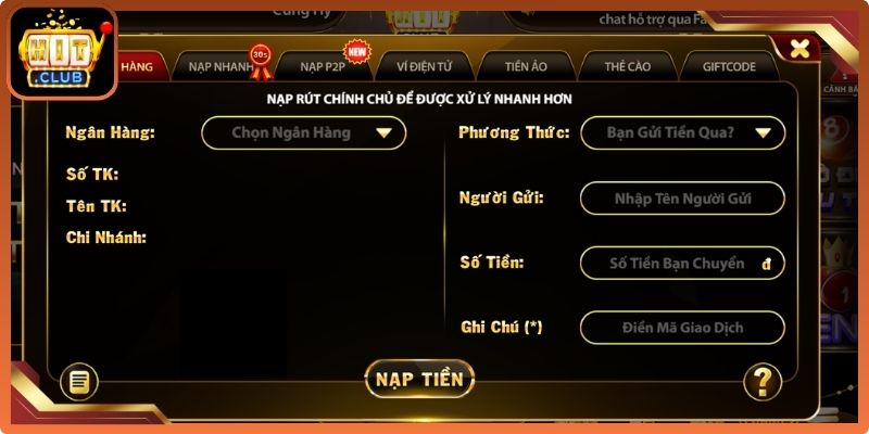 Gửi tiền HitClub qua ngân hàng
